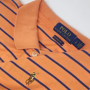 Polo Ralph Lauren ORANGE BlUE STRIPED Polo Shirt LARGE‎ Classic Fit Soft Cotton